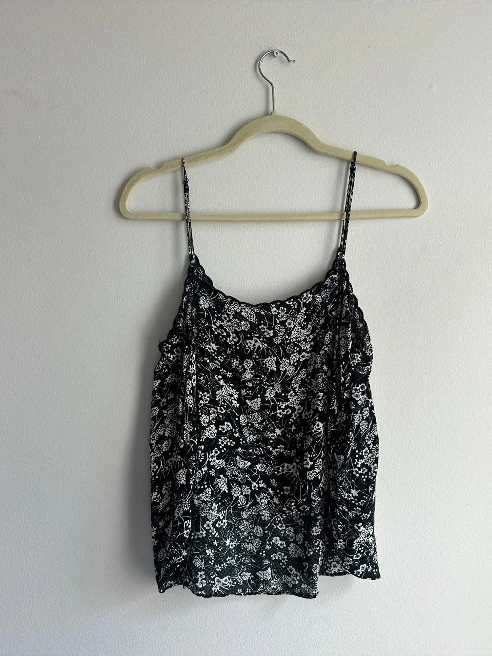 Free People Black & White Floral Lace-Trim Cami Size Medium